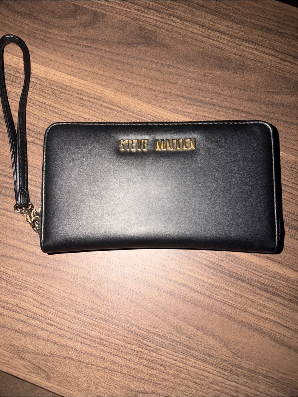 Steve Madden Black Wristlet with Gold Logo